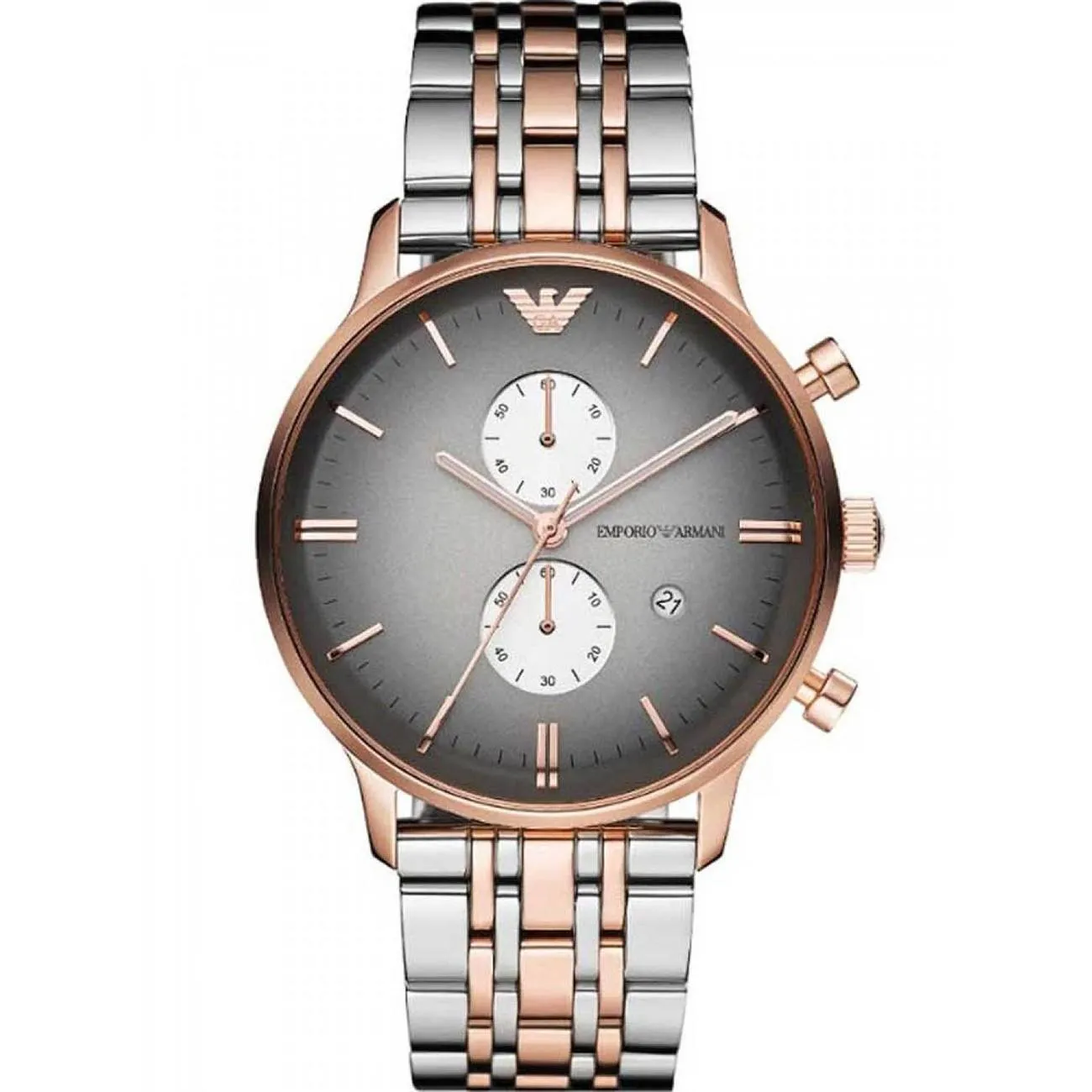 Mens Emporio Armani AR1721 Two Tone Chronograph Watch Grey Dial