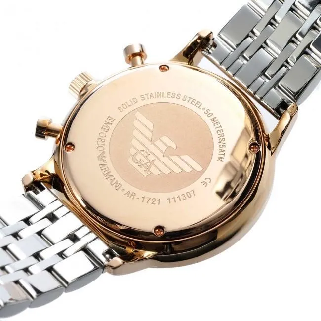 Mens Emporio Armani AR1721 Two Tone Chronograph Watch Grey Dial