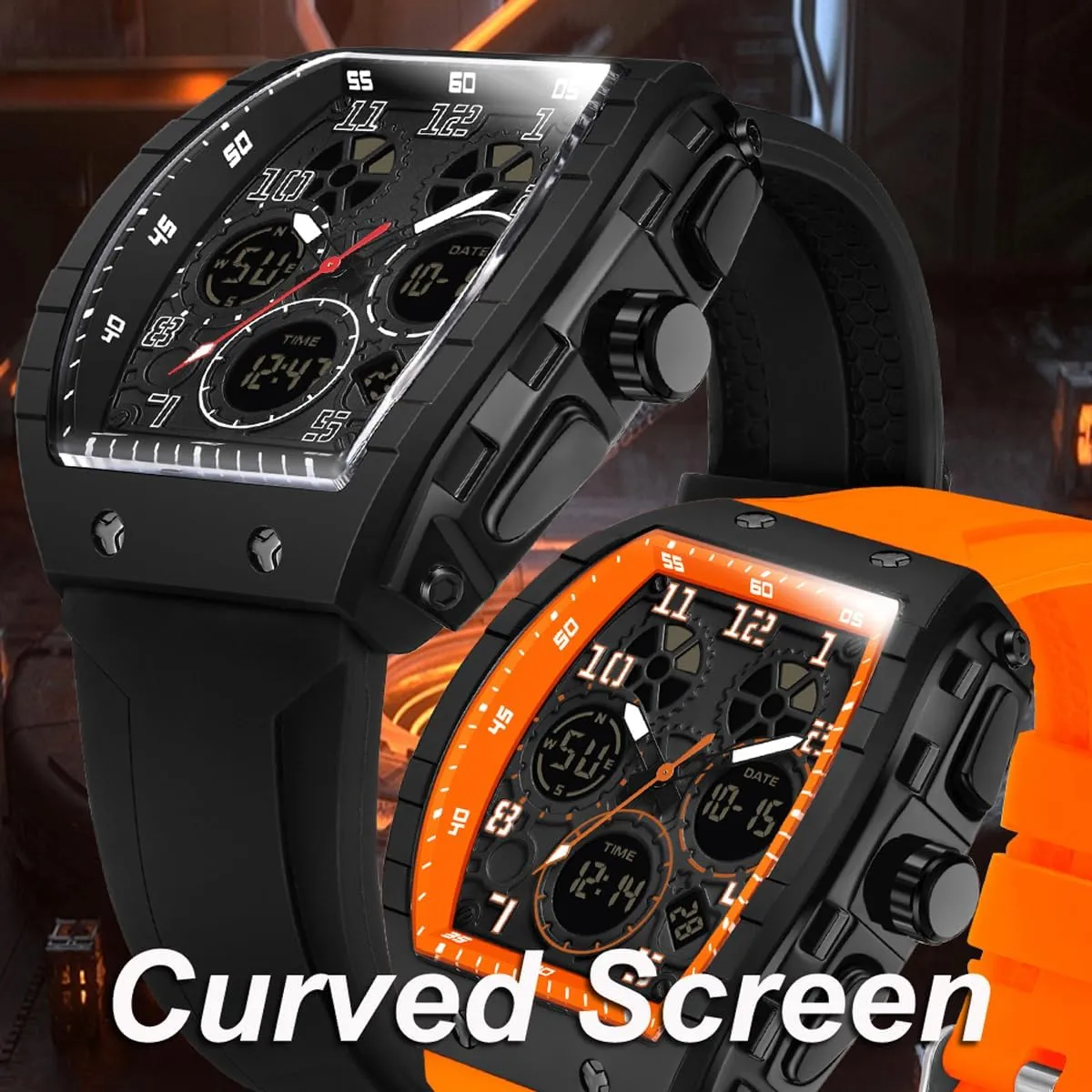 Men's Watch Fashion Digital Analog Watches Waterproof Sport Wristwatch Military Tactical Watches Causal Quartz Dress Wrist Watch with LED Stopwatch Countdown Alarm Curved Screen Relojes para Hombres