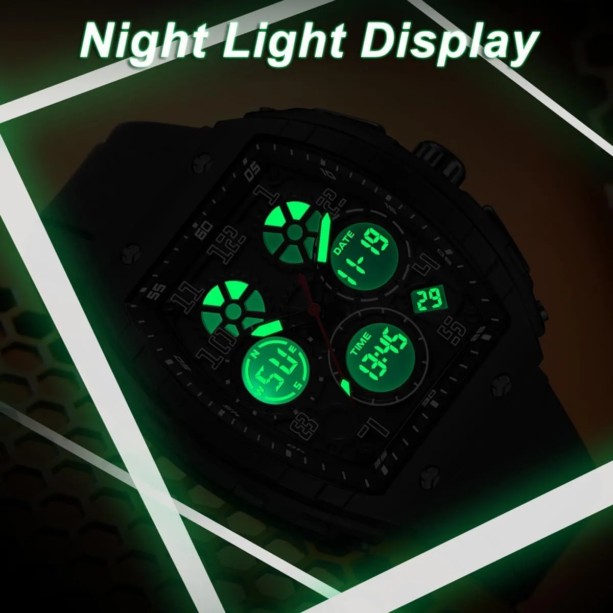 Men's Watch Fashion Digital Analog Watches Waterproof Sport Wristwatch Military Tactical Watches Causal Quartz Dress Wrist Watch with LED Stopwatch Countdown Alarm Curved Screen Relojes para Hombres
