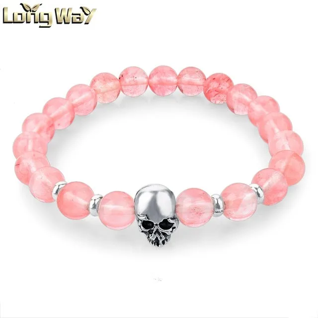 Newest 8mm Natural Stone Skull Bracelets & Bangles For Women Lava Beads Elastic Bracelets for men Unisex Jewelry Accessories