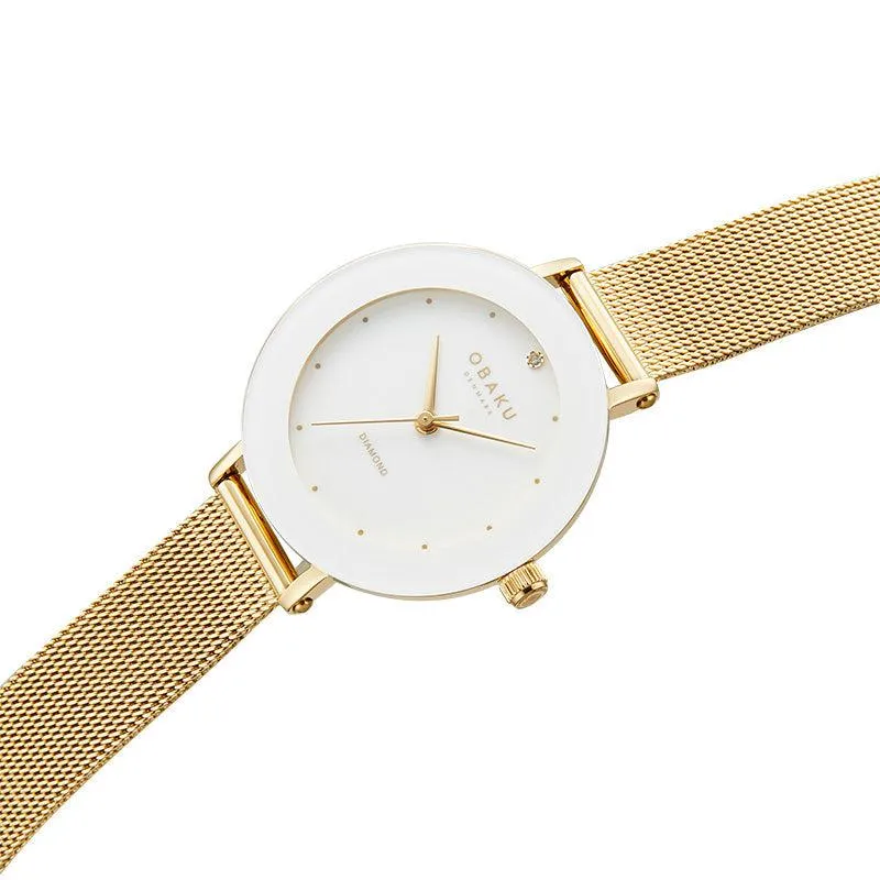 Obaku Lilje Gold - White Dial Ladies Watch V299LXGWMG-EJBGW