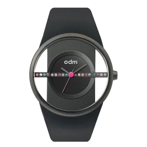 ODM Women's Sky Walk Crystal Analog Stainless Watch - Black Leather - Black Dial - DD151C-04