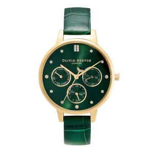 Olivia Burton 34mm Yellow Gold Plated Multifunction Green Quartz Watch