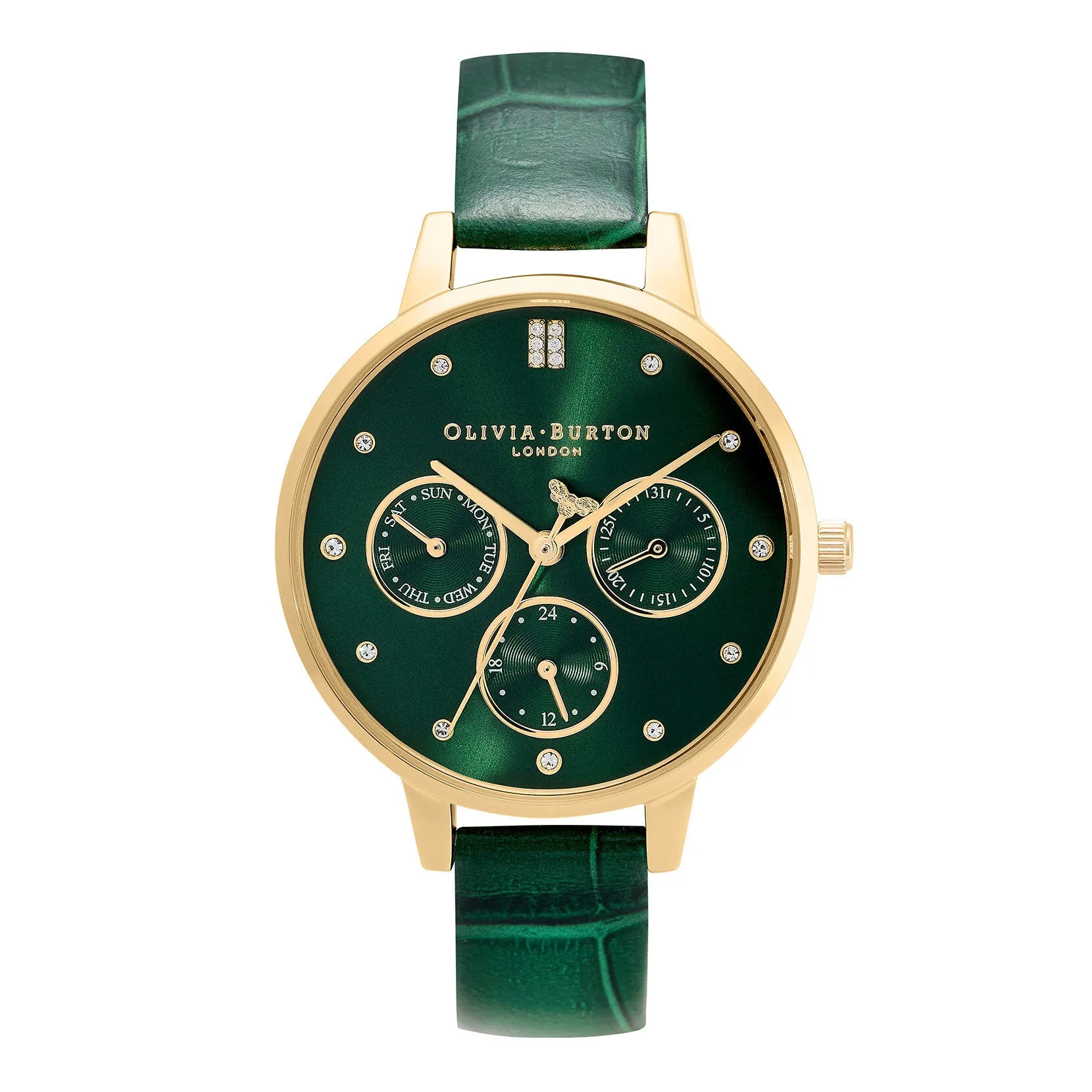 Olivia Burton 34mm Yellow Gold Plated Multifunction Green Quartz Watch