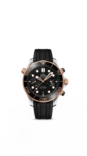 Omega Seamaster Diver 300M Co‑Axial Master Chronometer Chronograph 44mm Steel ‑ Sedna™ Gold on Rubber Strap 210.22.44.51.01.001