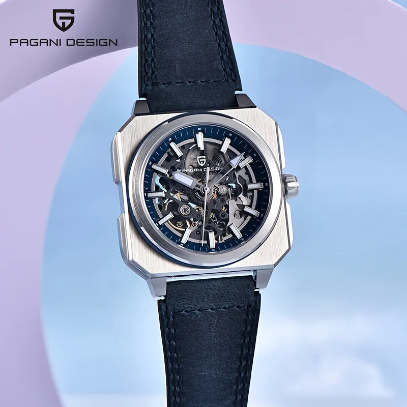 PAGANI DESIGN Men's Luxury Automatic Mechanical Watch - Square, Skeleton Movement with Luminous Dial, Waterproof Stainless Steel Case