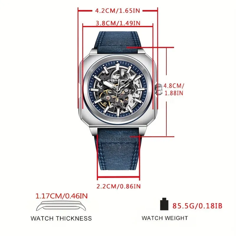PAGANI DESIGN Men's Luxury Automatic Mechanical Watch - Square, Skeleton Movement with Luminous Dial, Waterproof Stainless Steel Case