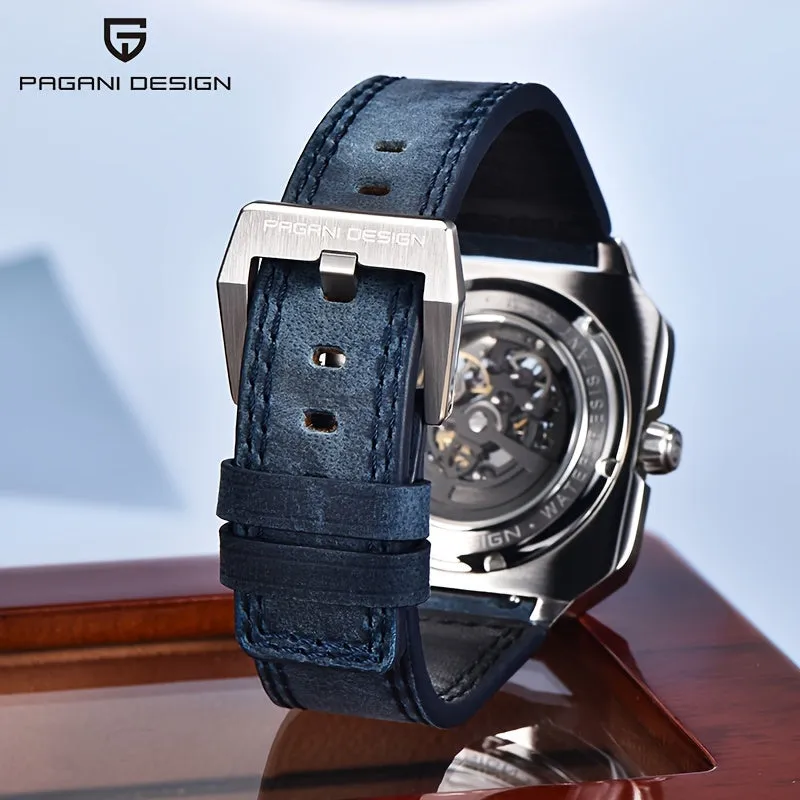 PAGANI DESIGN Men's Luxury Automatic Mechanical Watch - Square, Skeleton Movement with Luminous Dial, Waterproof Stainless Steel Case