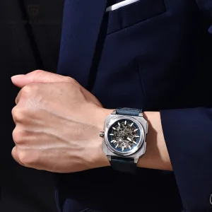 PAGANI DESIGN Men's Luxury Automatic Mechanical Watch - Square, Skeleton Movement with Luminous Dial, Waterproof Stainless Steel Case