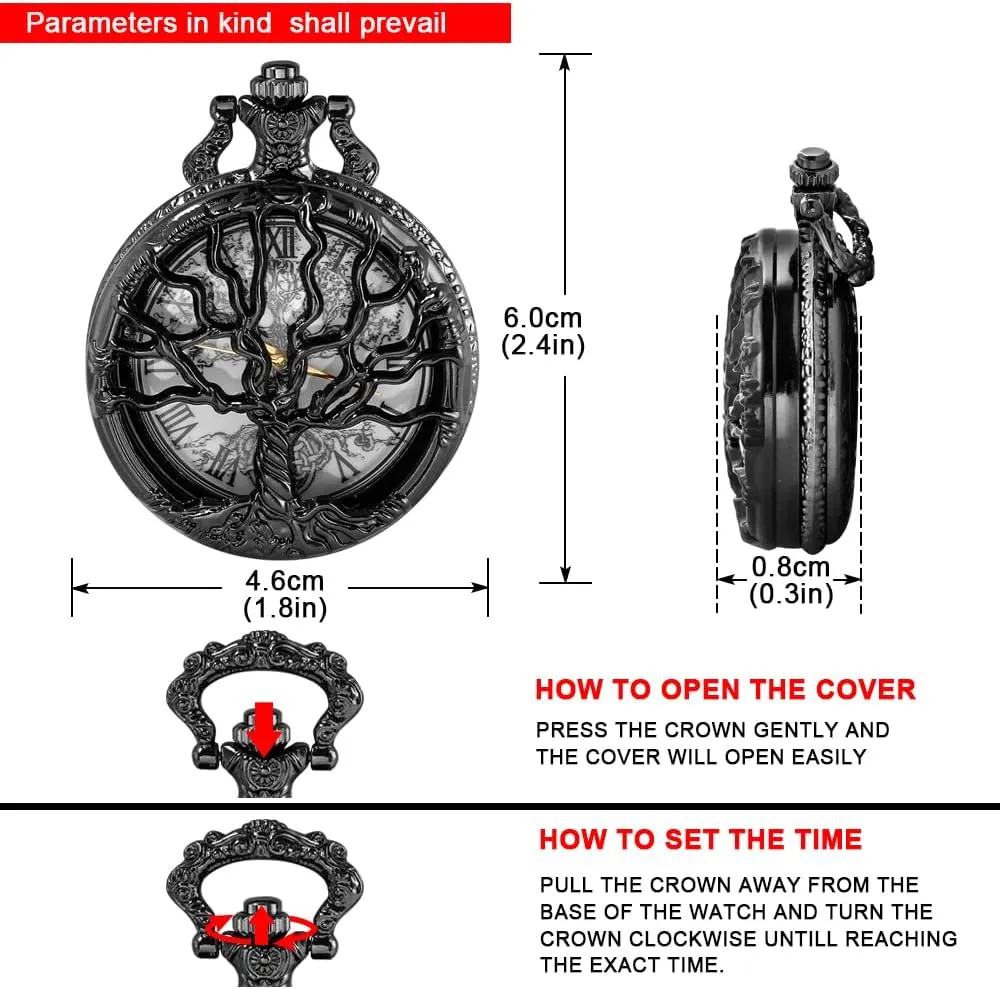 Pocket Watch Hollow Tree of Life Design Roman Numerals Customizable Quartz Pocket Watch with Chain Birthday Gifts