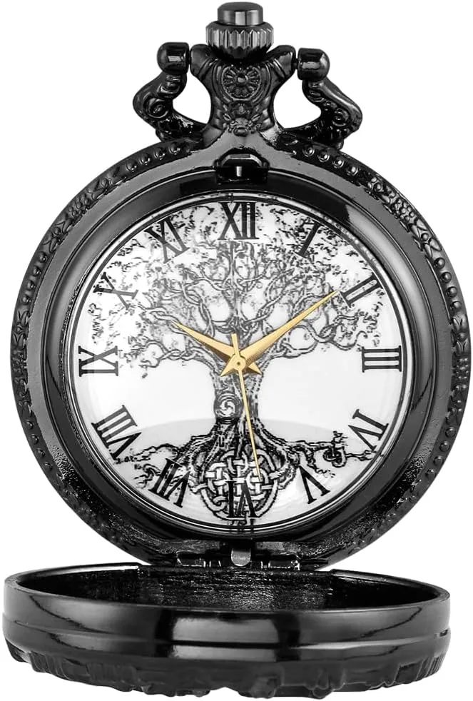 Pocket Watch Hollow Tree of Life Design Roman Numerals Customizable Quartz Pocket Watch with Chain Birthday Gifts