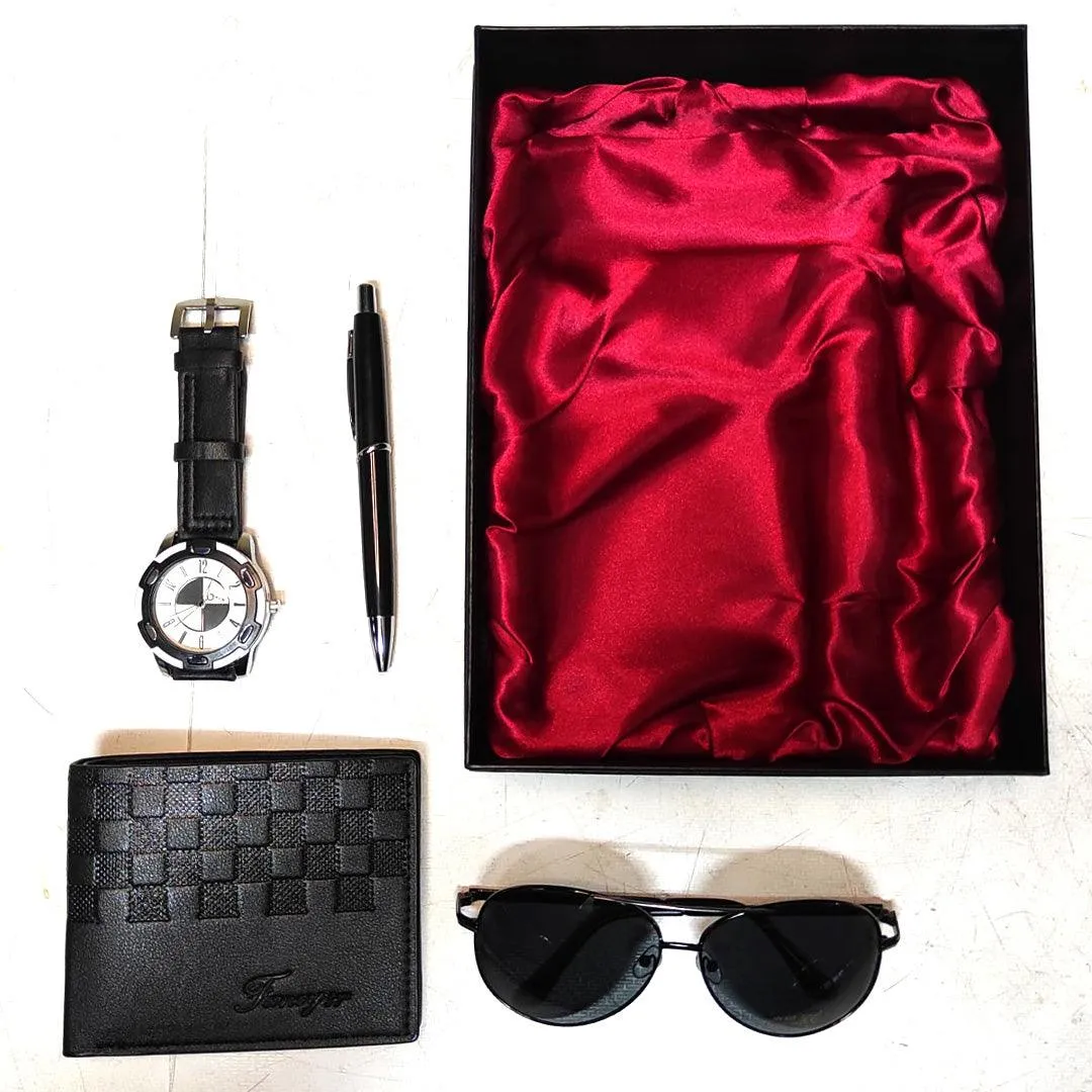 Professional Gift Set With Pen Sunglass Wallet Watch - Black