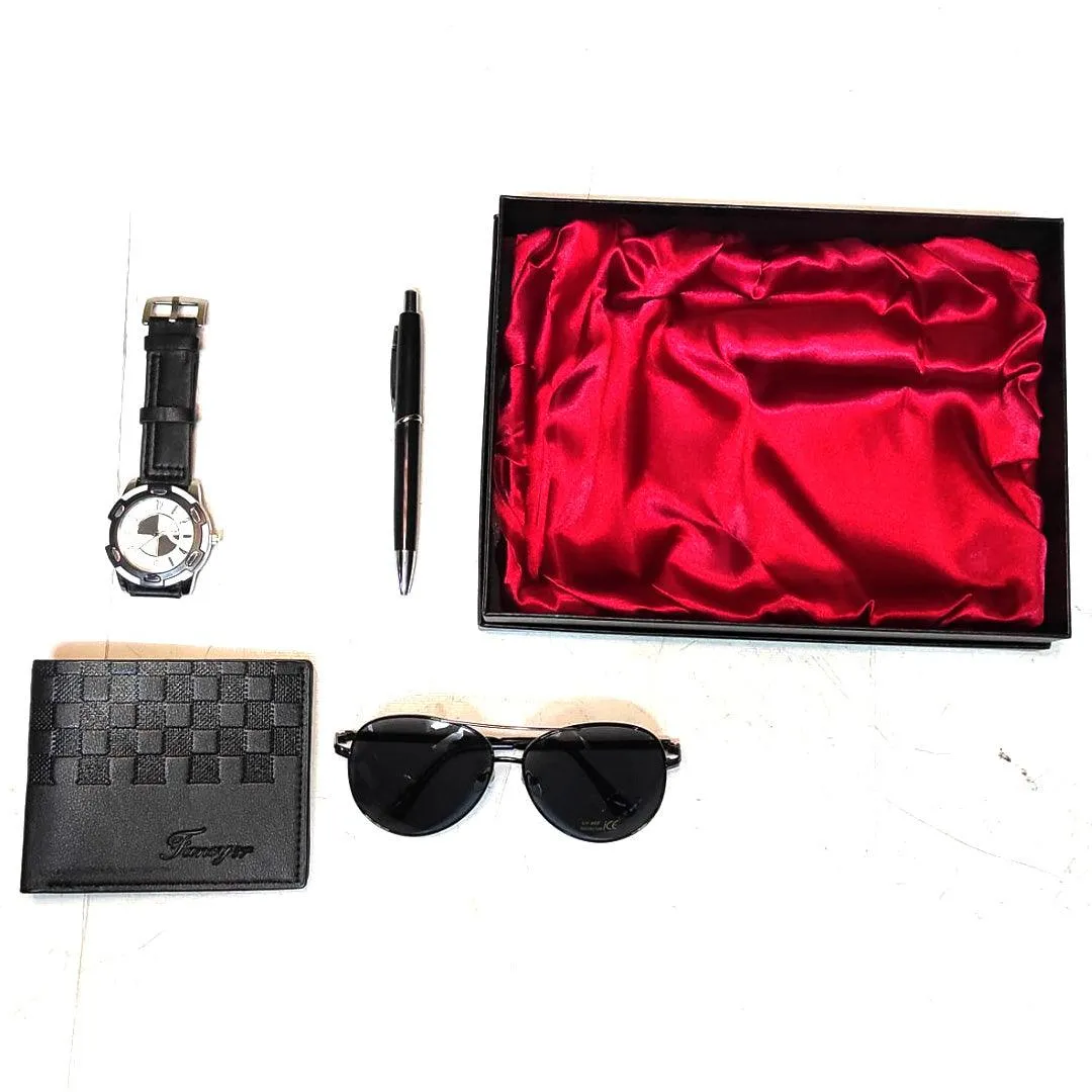 Professional Gift Set With Pen Sunglass Wallet Watch - Black