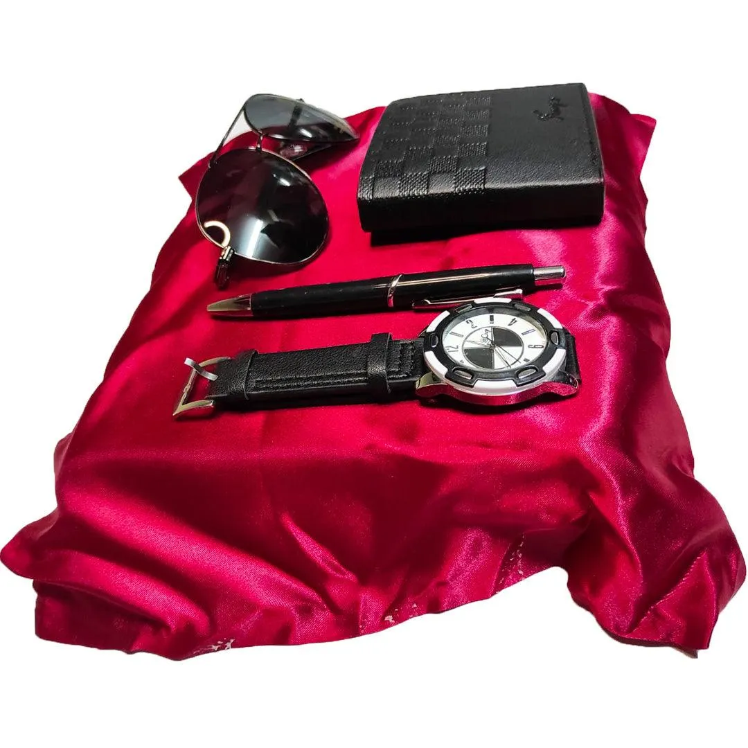 Professional Gift Set With Pen Sunglass Wallet Watch - Black