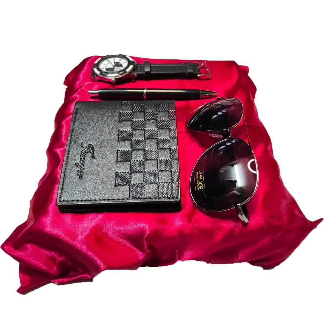 Professional Gift Set With Pen Sunglass Wallet Watch - Black