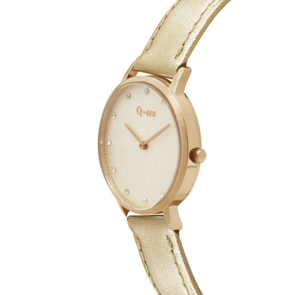 Q-era Metallic Rose Gold Leather Women's Watch - QV2801-92