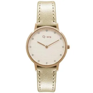Q-era Metallic Rose Gold Leather Women's Watch - QV2801-92