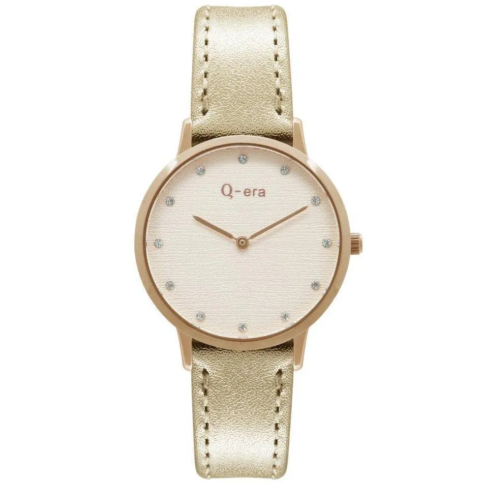 Q-era Metallic Rose Gold Leather Women's Watch - QV2801-92