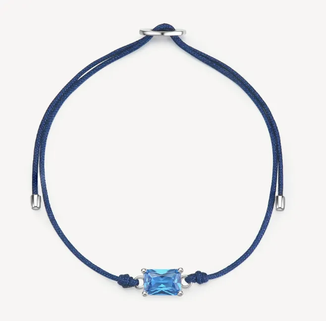 Rhodium Plated Silver Bracelet with Blue Cord and Sapphire CZ by Brosway