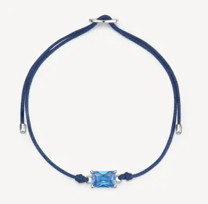 Rhodium Plated Silver Bracelet with Blue Cord and Sapphire CZ by Brosway