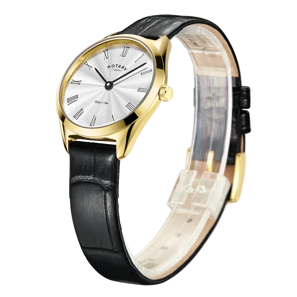 Rotary Ladies Gold Plated Ultra Slim Leather Strap Watch