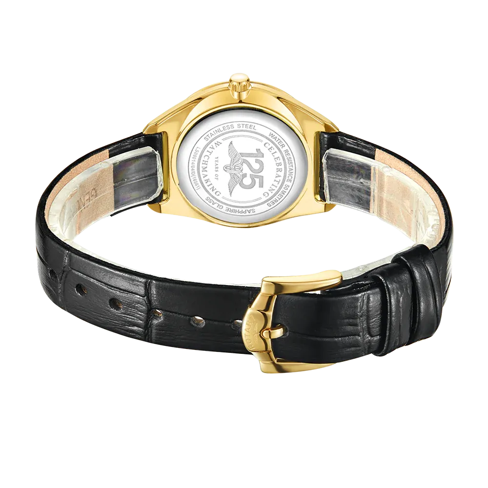 Rotary Ladies Gold Plated Ultra Slim Leather Strap Watch