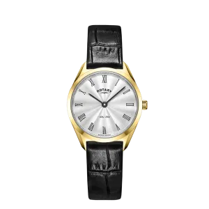 Rotary Ladies Gold Plated Ultra Slim Leather Strap Watch