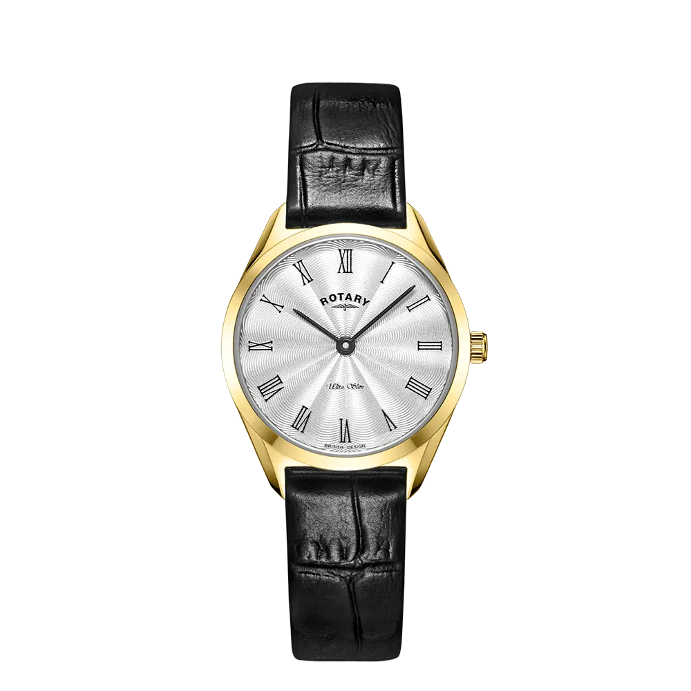 Rotary Ladies Gold Plated Ultra Slim Leather Strap Watch