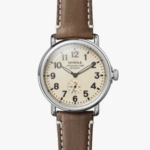 Shinola The Runwell 41mm Cream Watch - Dark Coffee Leather Strap