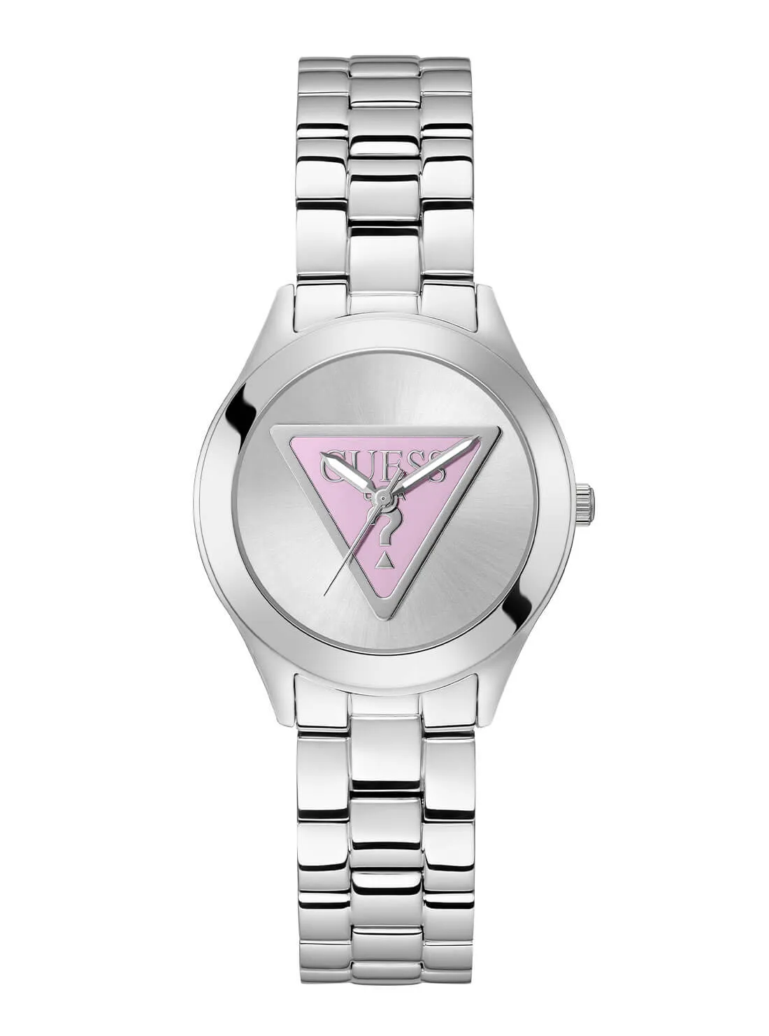 Silver Tri Plaque Pink Link Watch