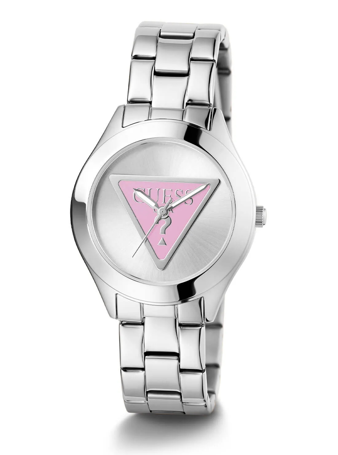 Silver Tri Plaque Pink Link Watch