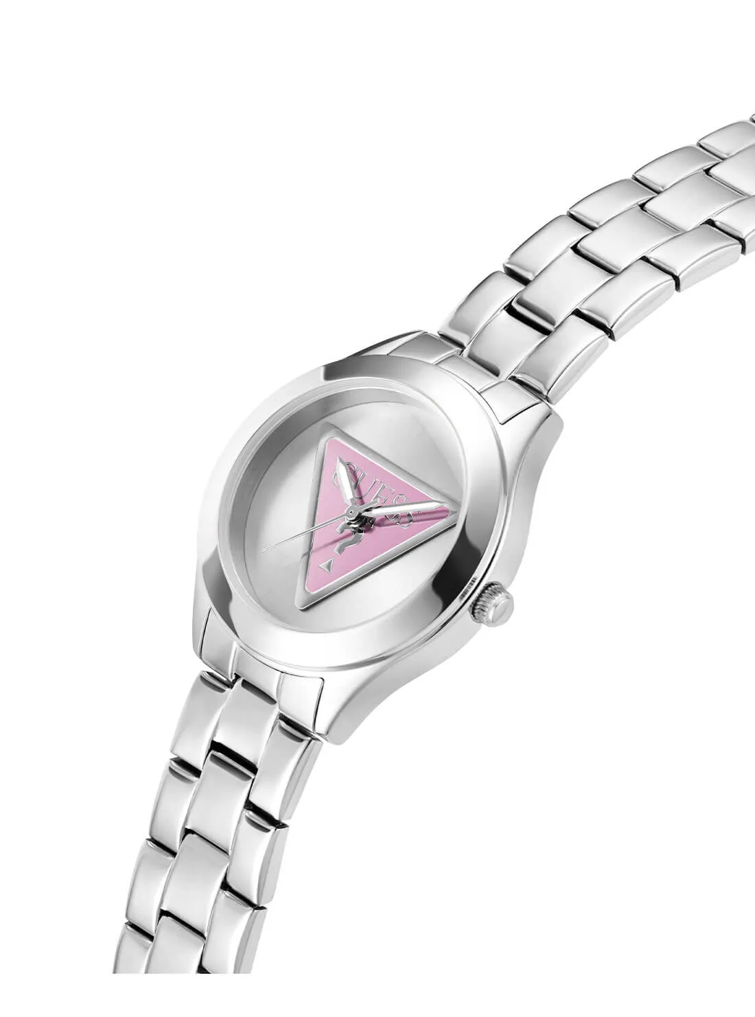 Silver Tri Plaque Pink Link Watch