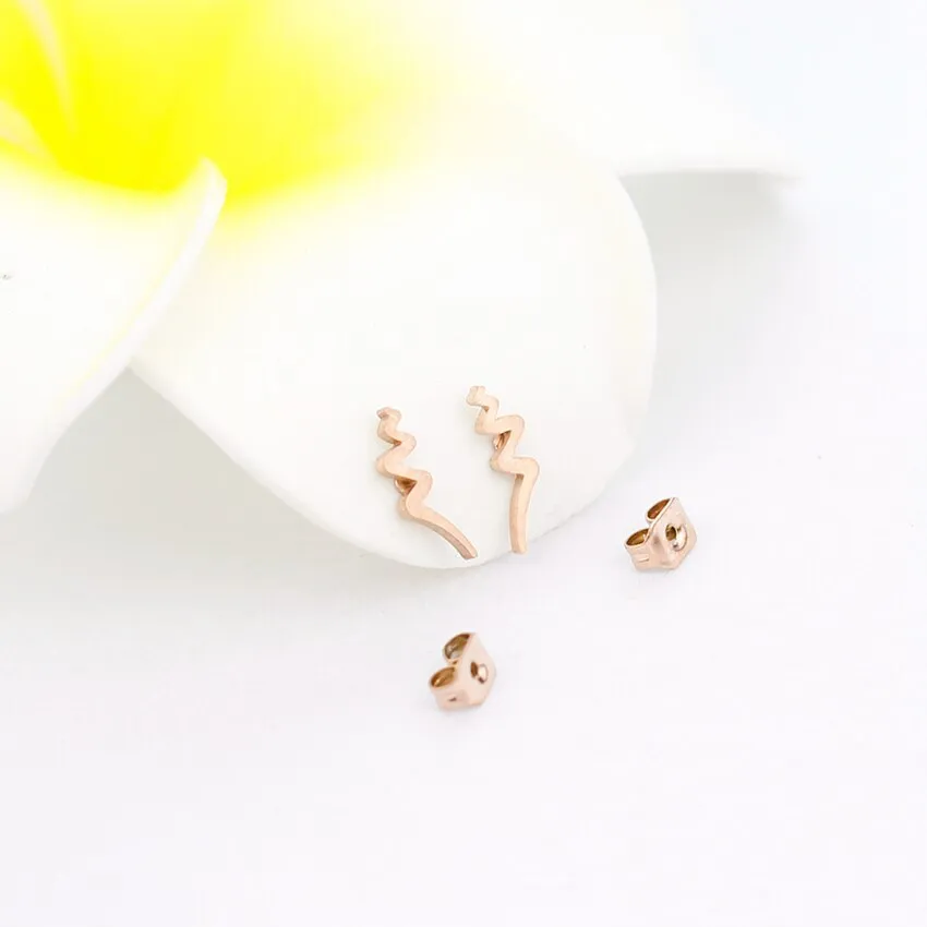 Simple Tiny Wave Stud Earrings For Women Stainless