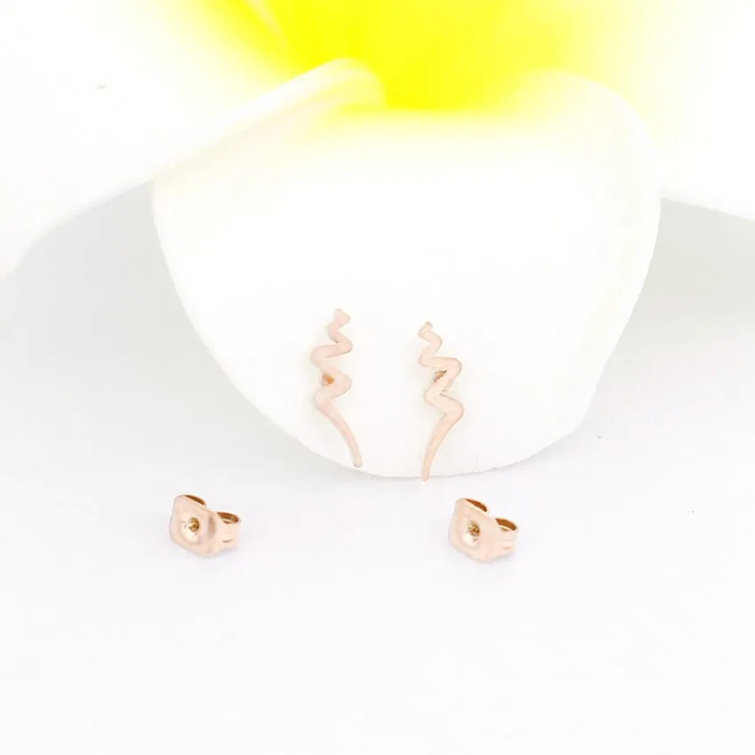 Simple Tiny Wave Stud Earrings For Women Stainless