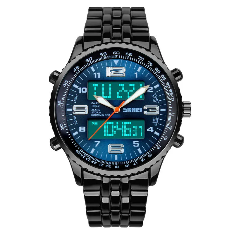 SKMEI relogio masculino IP Electroplate Full Stainless Steel Analog & Digital Watch Men Luxury Brand Sport Watch