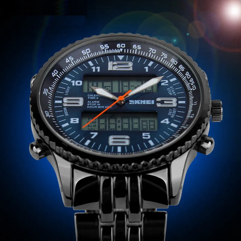 SKMEI relogio masculino IP Electroplate Full Stainless Steel Analog & Digital Watch Men Luxury Brand Sport Watch