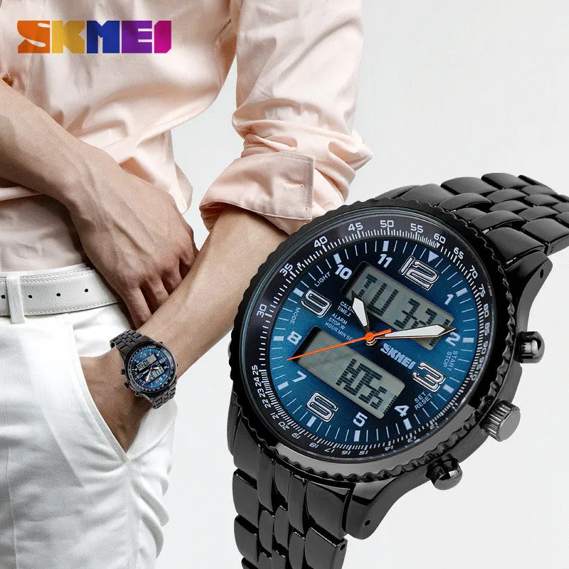SKMEI relogio masculino IP Electroplate Full Stainless Steel Analog & Digital Watch Men Luxury Brand Sport Watch