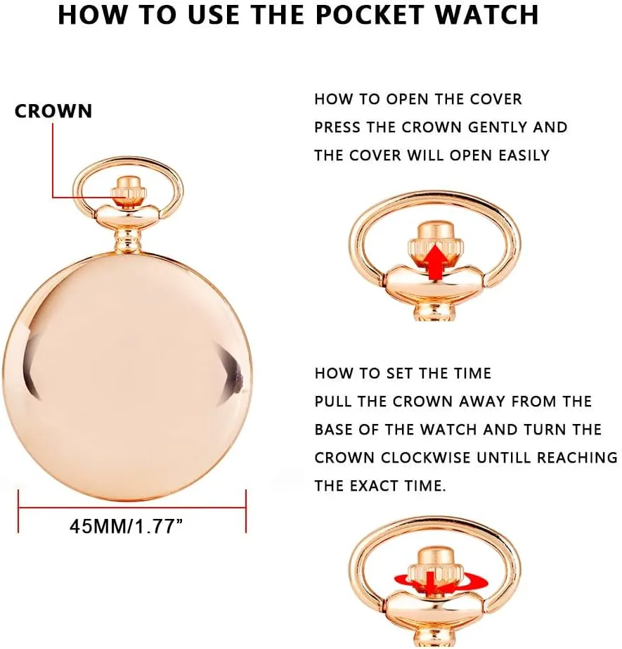 Smooth Pocket Watch Alloy Steel Quartz Roman Numerals with 37cm Chain for Father's Day Xmas Best Gifts