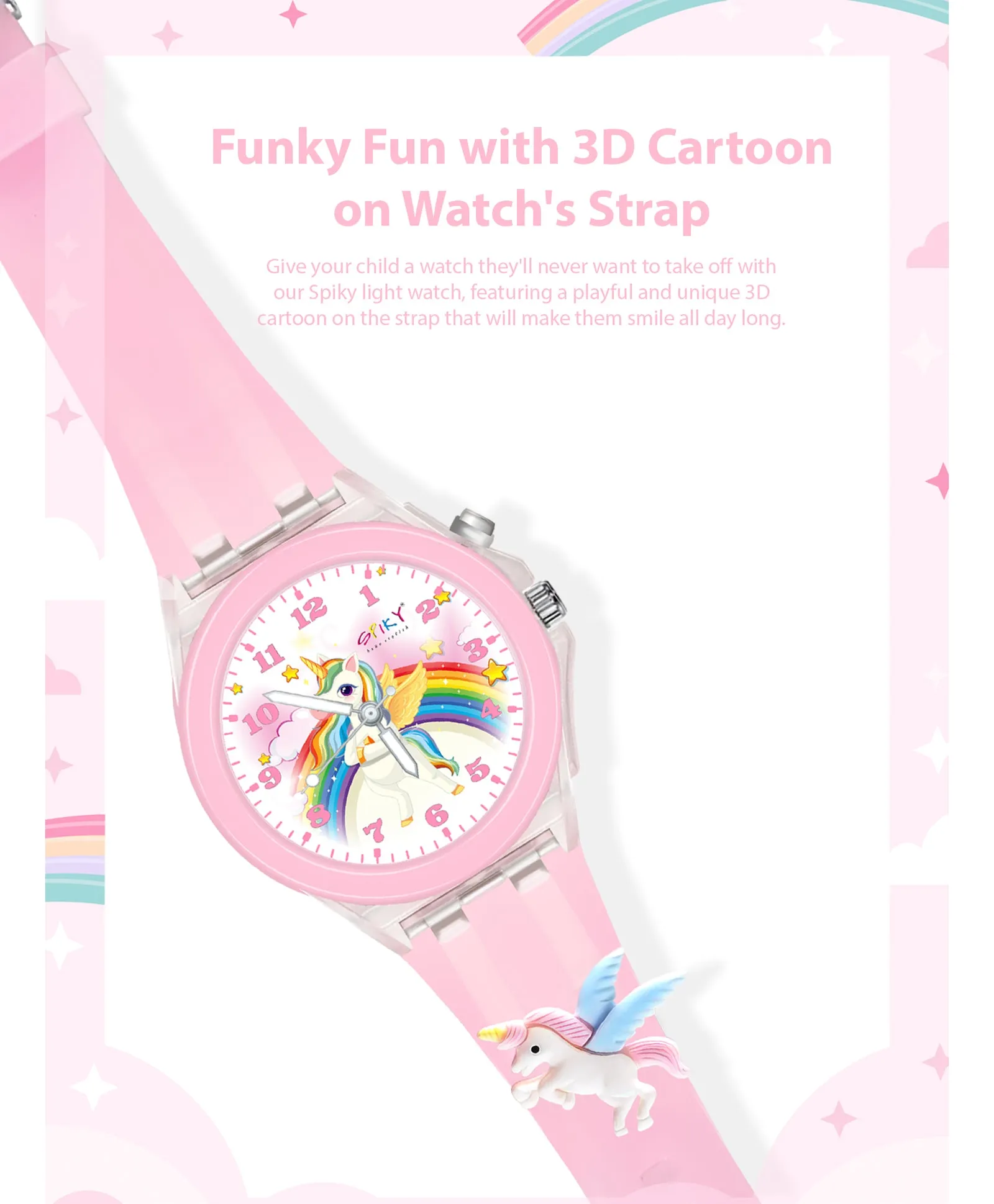 Spiky 3D Cartoon Analog Light Watch for Kids Boys & Girls - Black