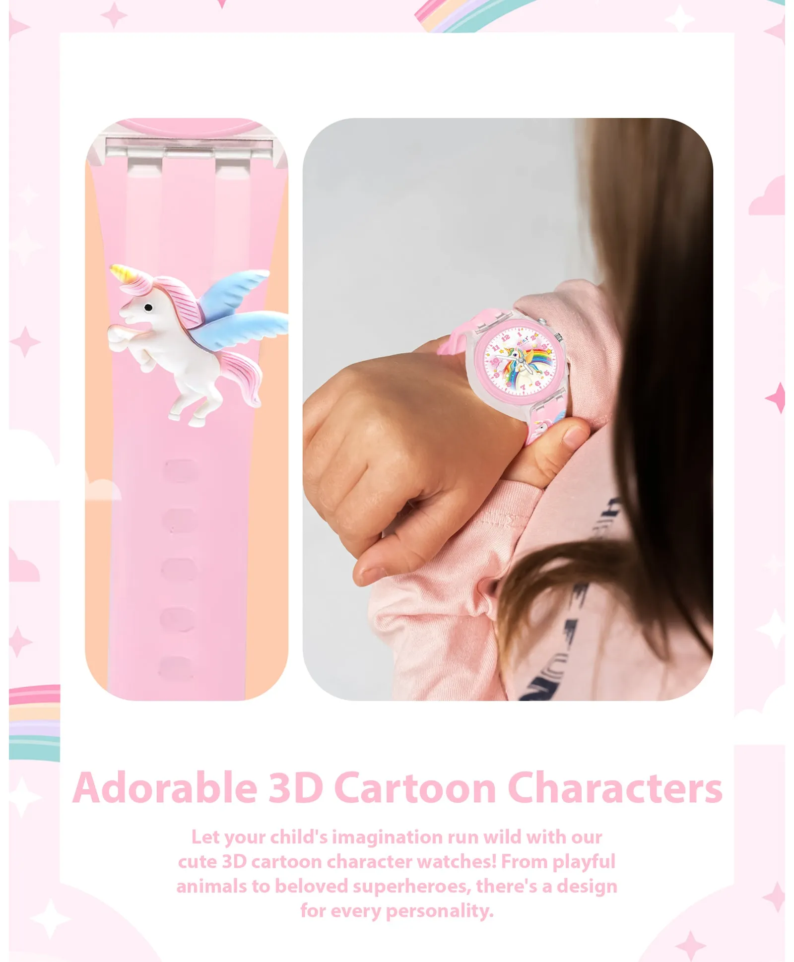 Spiky 3D Cartoon Analog Light Watch for Kids Boys & Girls - Black
