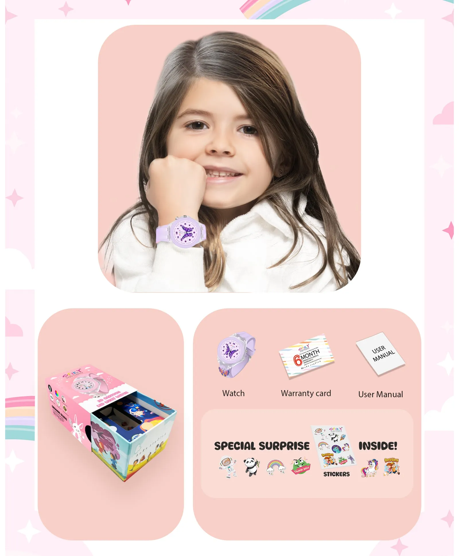 Spiky 3D Cartoon Analog Light Watch for Kids Boys & Girls - Black
