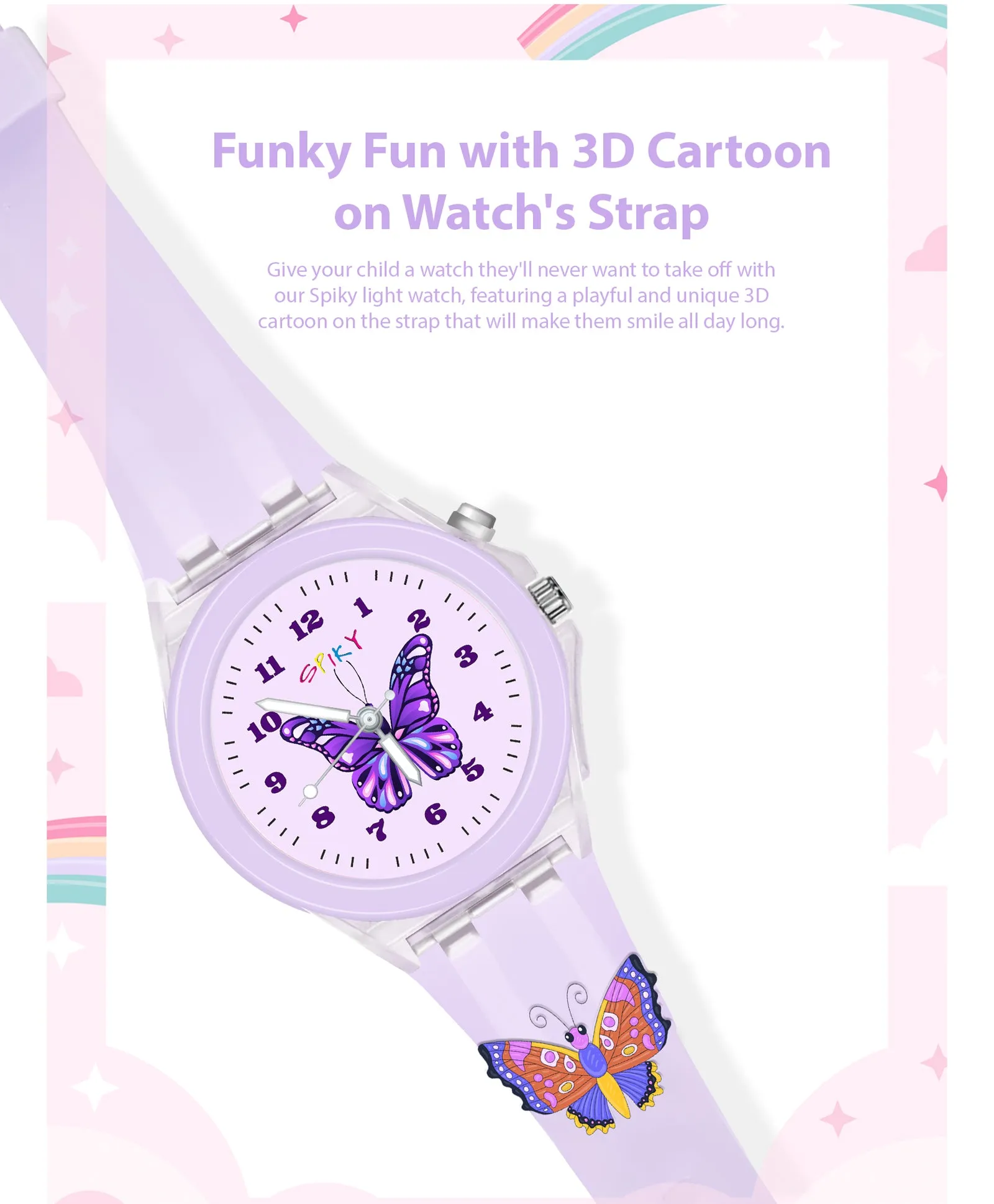 Spiky 3D Cartoon Analog Light Watch for Kids Boys & Girls - Black