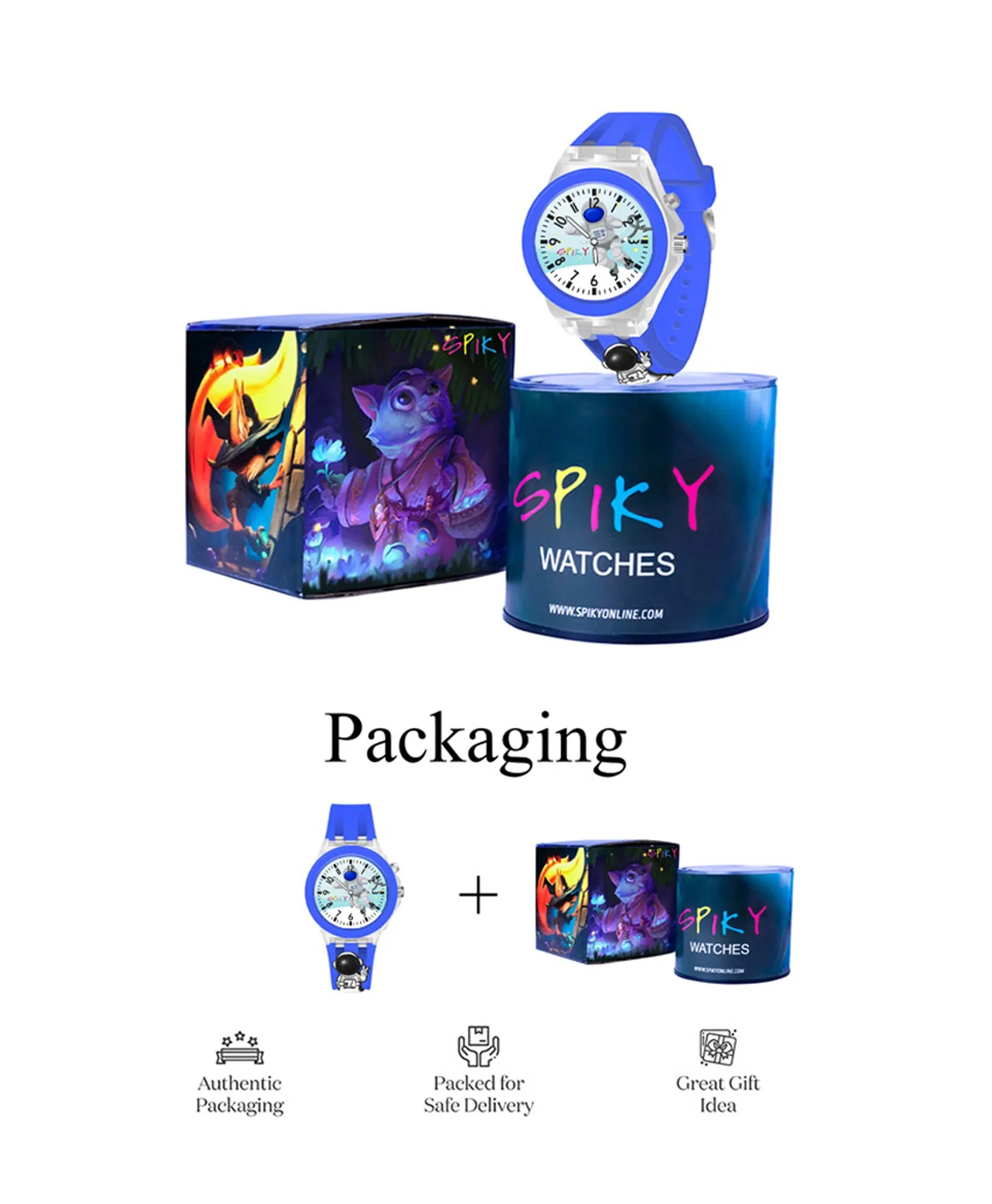 Spiky 3D Cartoon Analog Light Watch for Kids Boys & Girls - Black