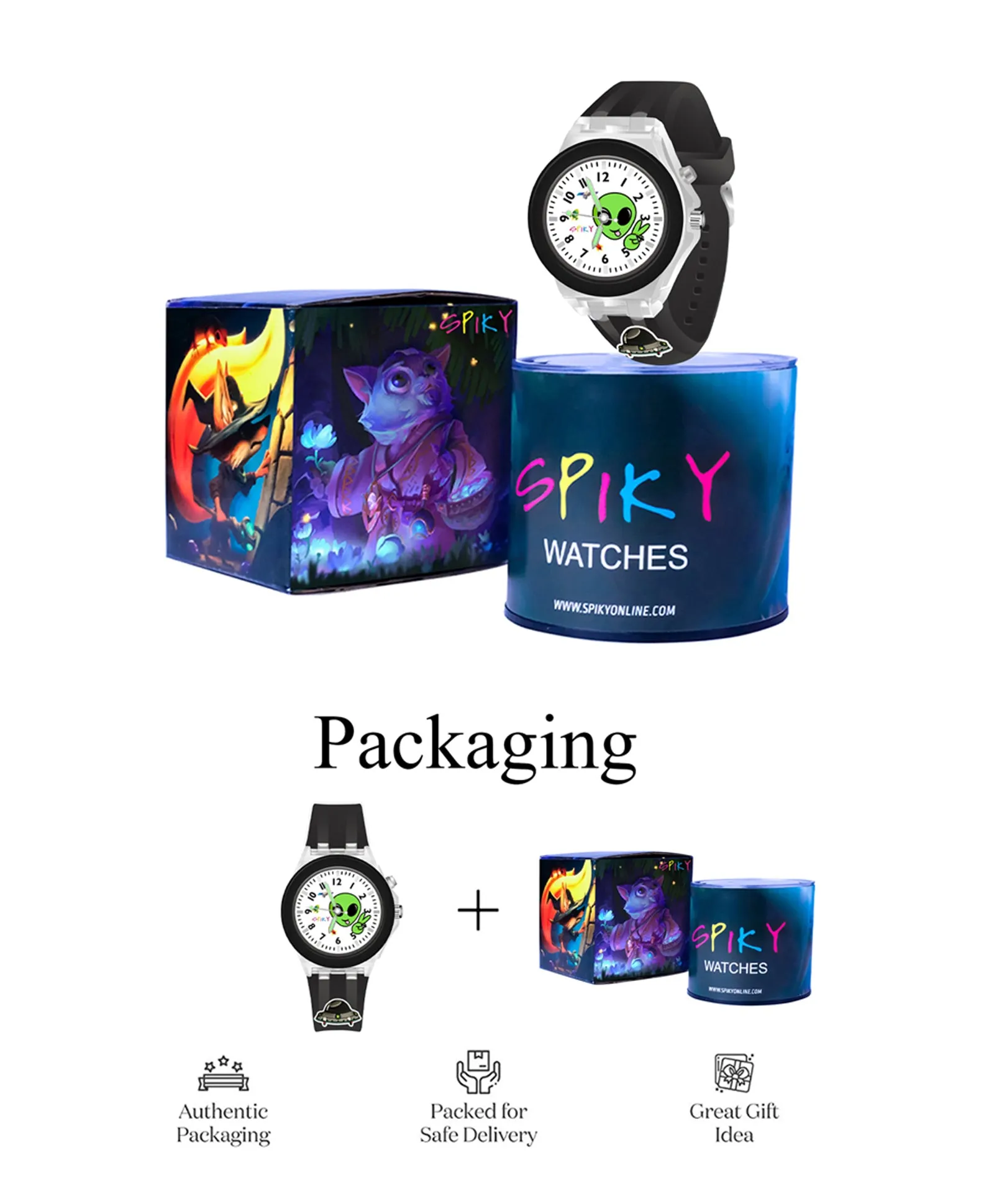 Spiky 3D Cartoon Analog Light Watch for Kids Boys & Girls - Black