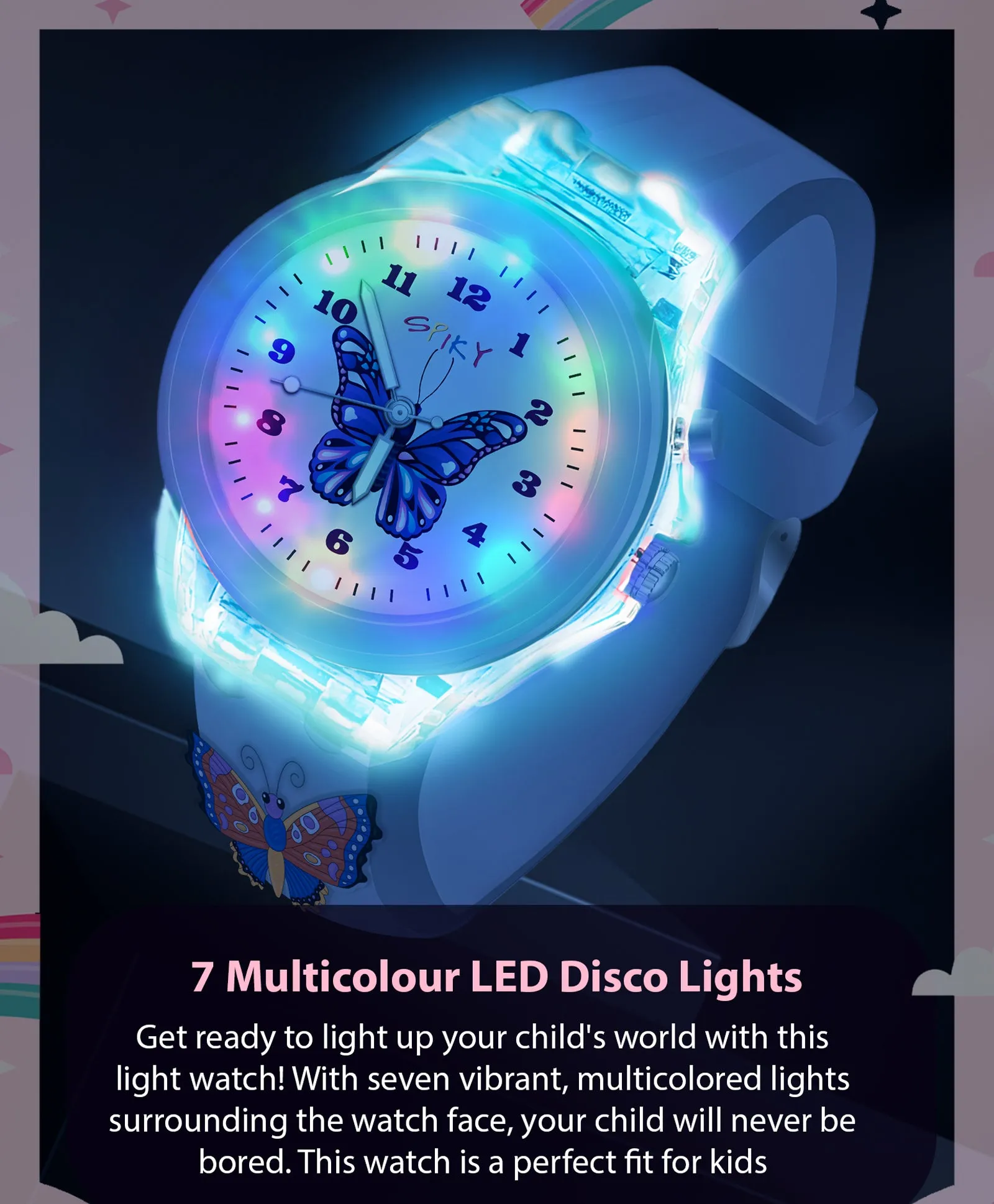Spiky 3D Cartoon Analog Light Watch for Kids Boys & Girls - Black