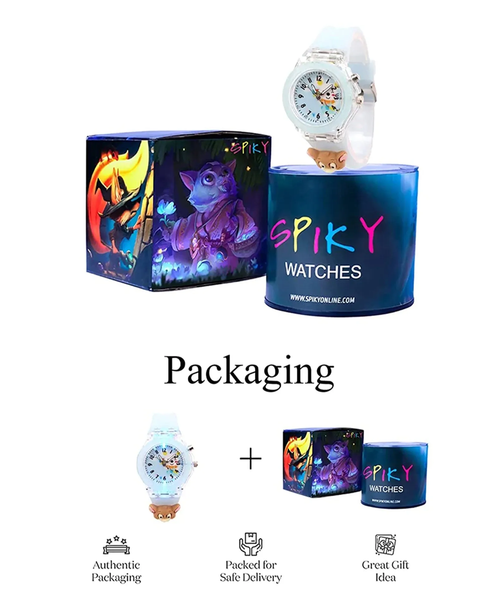 Spiky 3D Cartoon Analog Light Watch for Kids Boys & Girls - Black