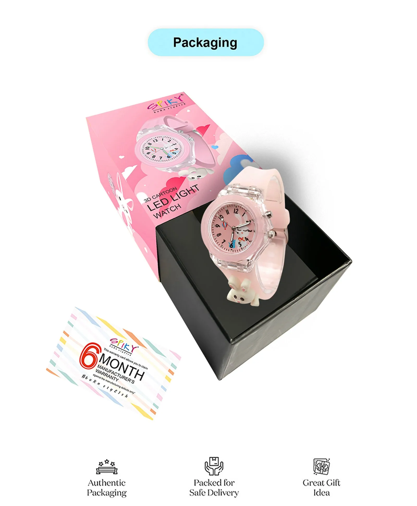 Spiky 3D Cartoon Analog Light Watch for Kids Boys & Girls - Black