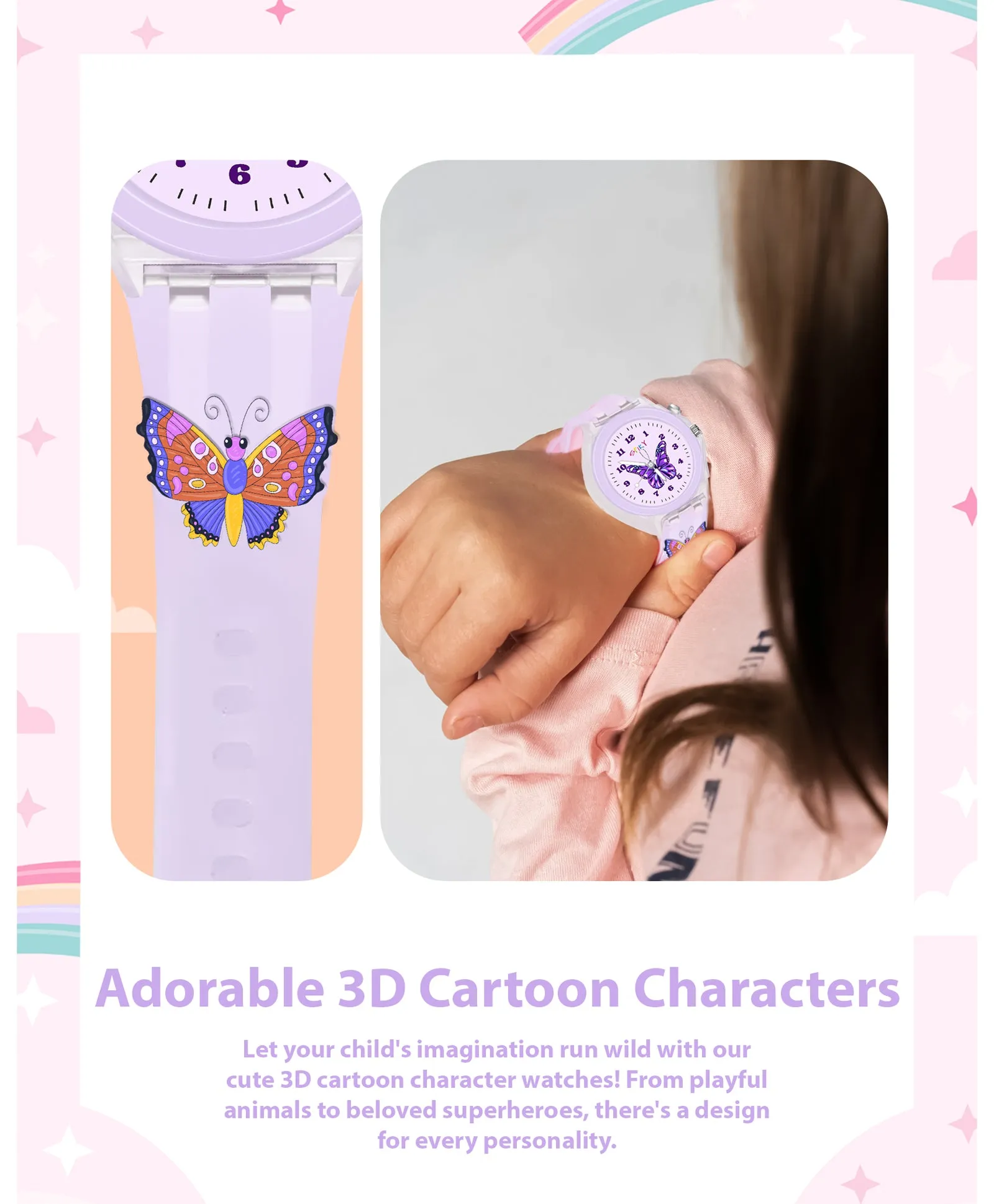 Spiky 3D Cartoon Analog Light Watch for Kids Boys & Girls - Black