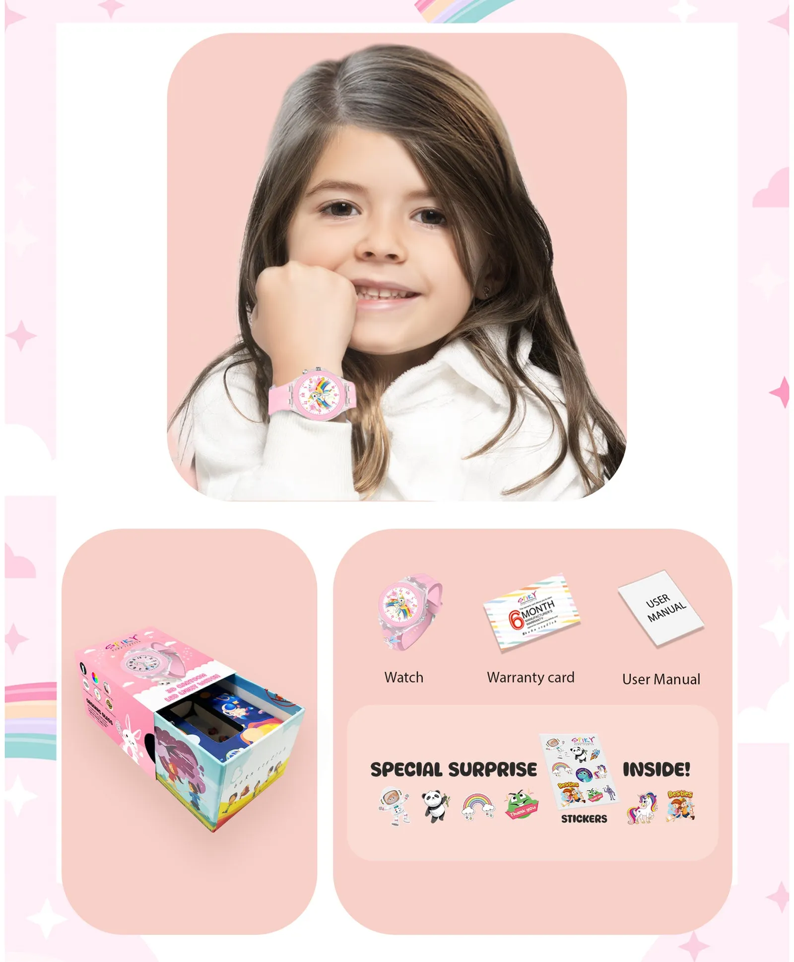 Spiky 3D Cartoon Analog Light Watch for Kids Boys & Girls - Black